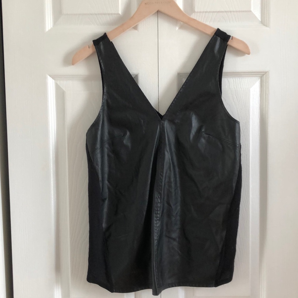 RACHEL Rachel Roy Black Leather Front Tank Top
